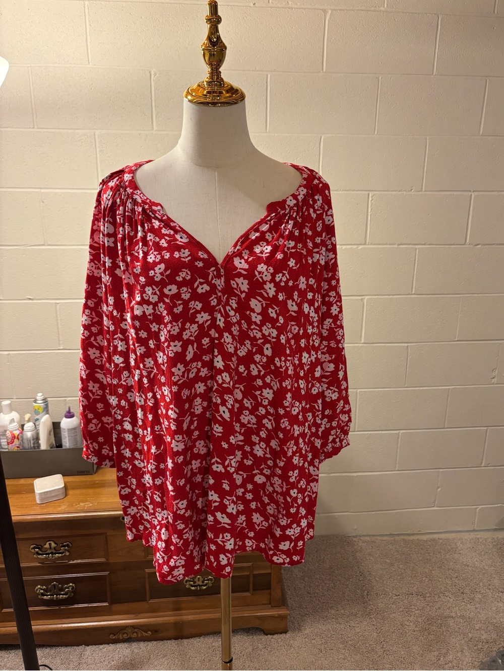 Jones New York Red Floral Button-Front Tunic